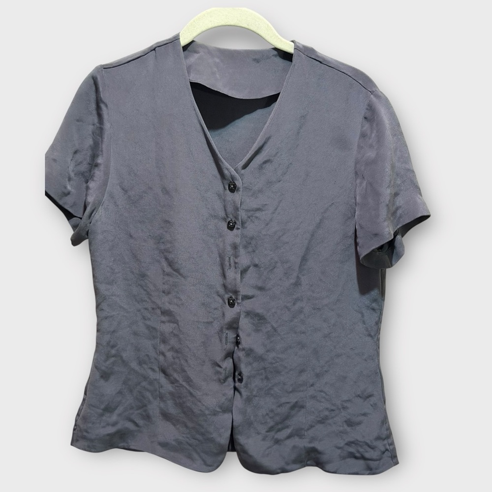 Chaus Women’s 100% SILK Button Down Blouse, CHARCOAL GREY IN COLOR